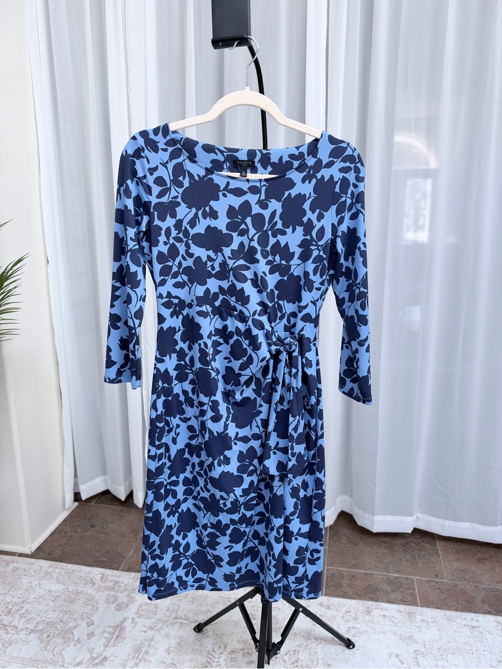 Talbots 3/4 Sleeve Blue Floral Print Dress